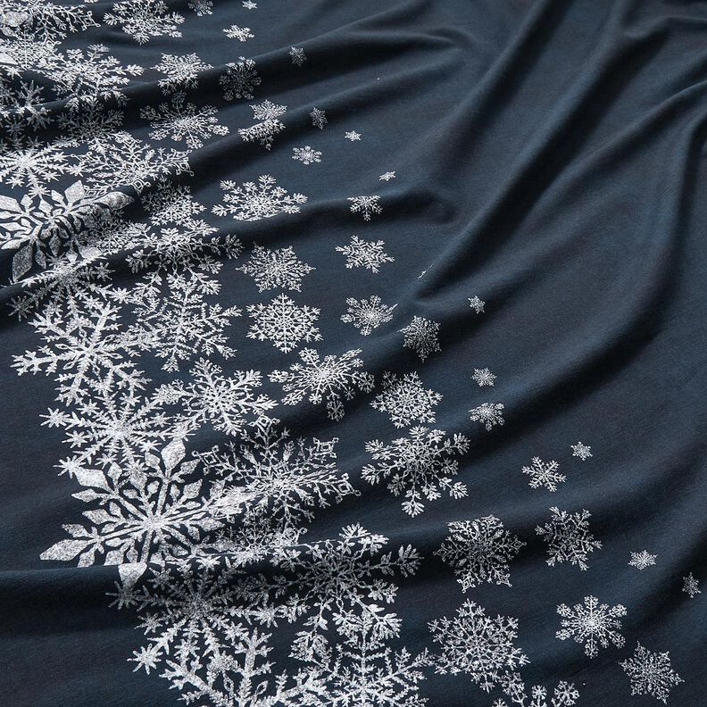 French Terry Sweat de verão Flores de gelo Tecido com orla | Glitzerpüppi – azul-noite/branco,  image number 2