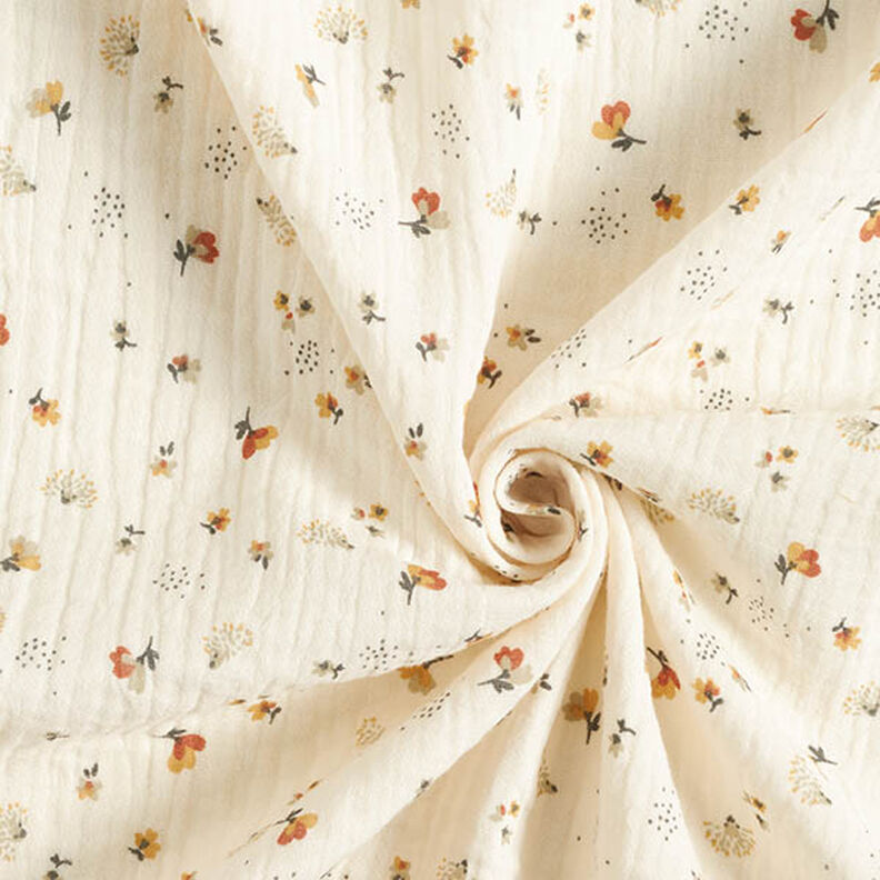 Musselina/ Tecido plissado duplo Flores e ouriços – branco sujo,  image number 3