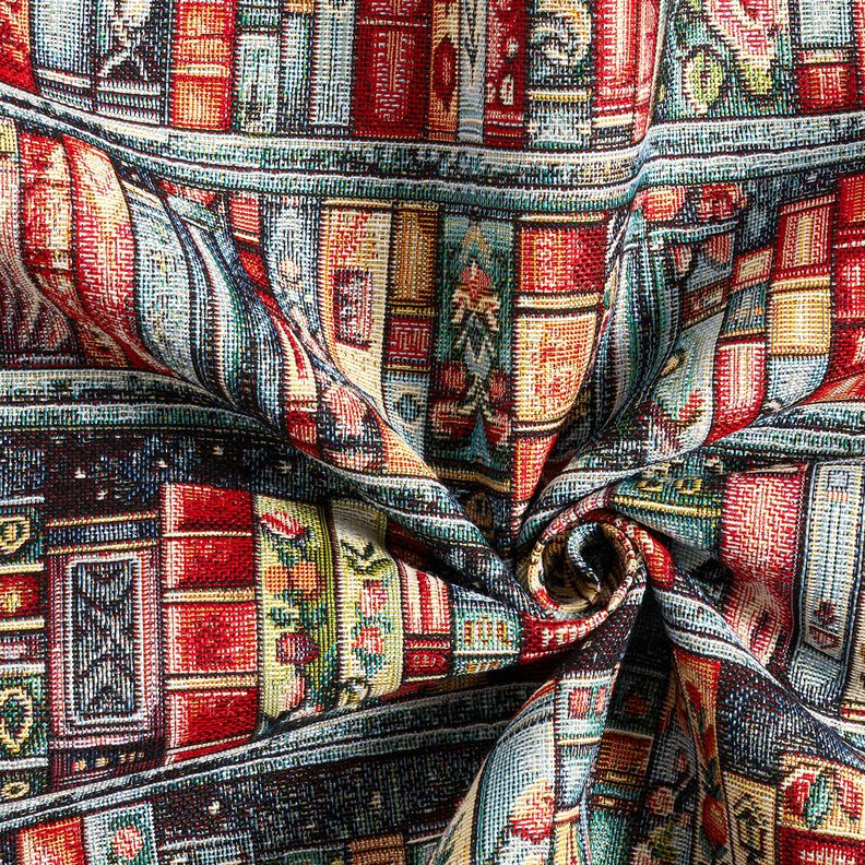 Tecido para decora&ccedil;&atilde;o Gobelina estante de livros colorida &ndash; pinheiro azul/carmin,  image number 3