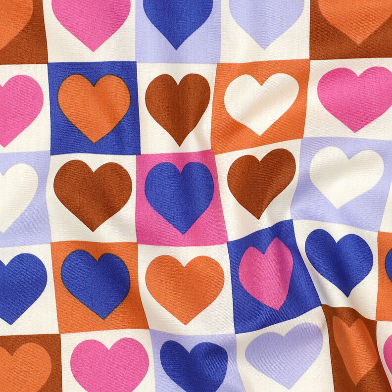 Popelina de algodão Corações Xadrez | Poppy Fabrics – marfim/azul real,  image number 2