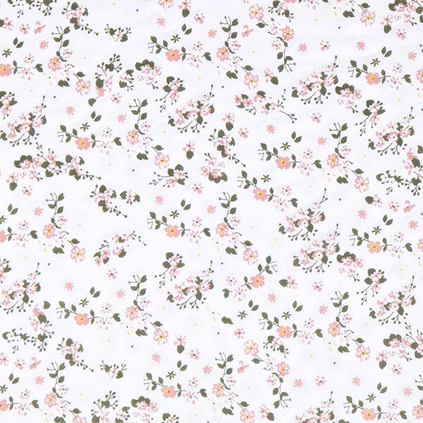 Cetim de viscose de seda Flores dispersas – branco,  image number 1