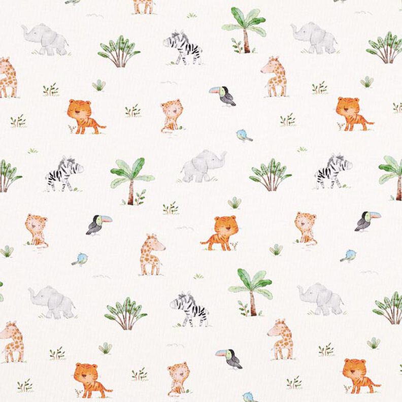 GOTS Jersey de algodão Animais da selva bebés Impressão Digital – branco sujo,  image number 1