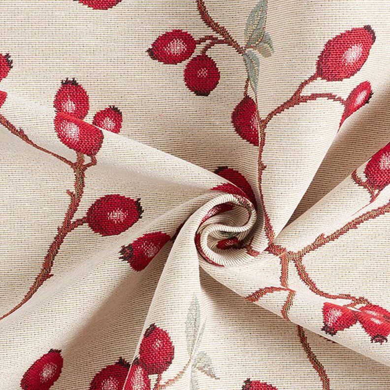 Tecido para decoração Gobelina Rosa mosqueta – bege claro/vermelho,  image number 4