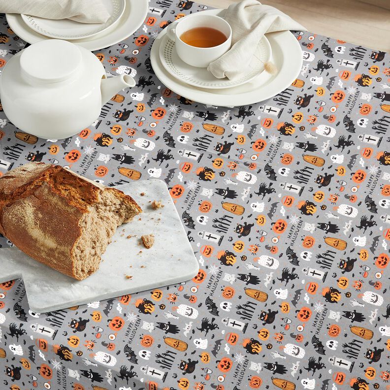 Tecido de algod&atilde;o Popelina Happy Halloween &ndash; elefante cinzento/laranja-claro,  image number 6