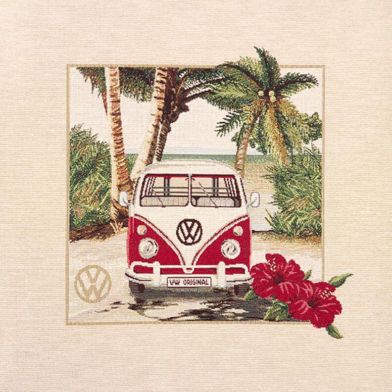 Tecido para decoração Peça de gobelina VW Kombi – natural/vermelho,  image number 1