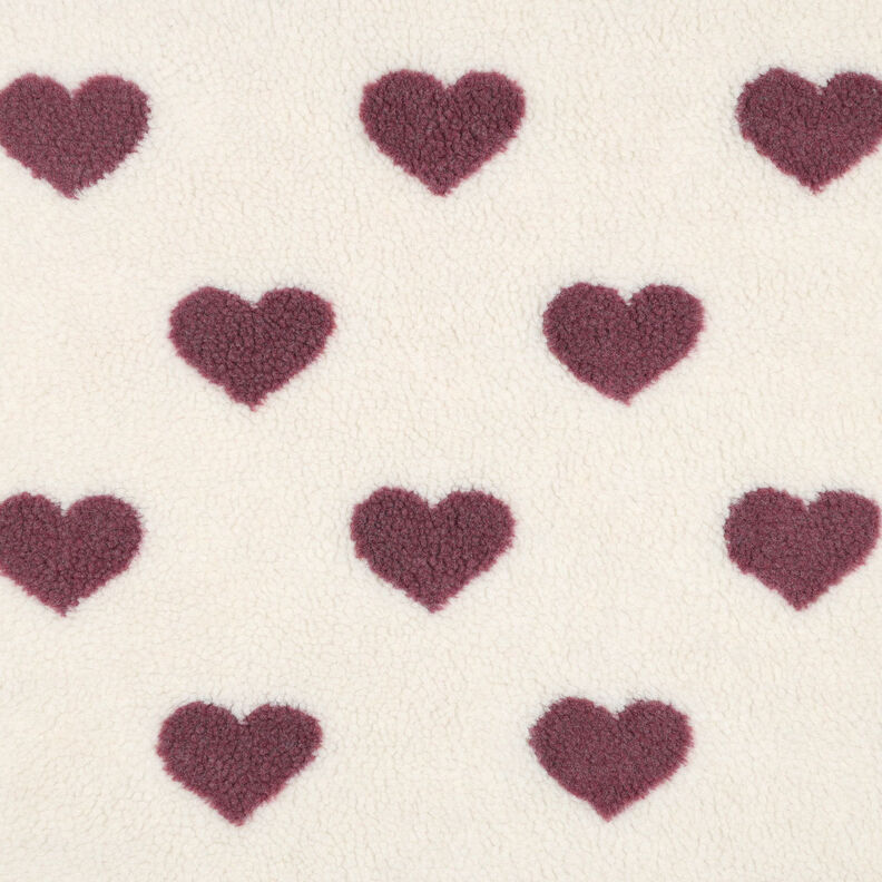 Tecido de pelúcia Teddy Corações | by Poppy – natural/bordô,  image number 1