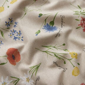 Tecido para decoração Meio linho Panamá Flora dos Alpes – natural/azul, 