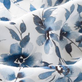Tecido de viscose Dobby Flores Aguarela Impressão digital – marfim/jeans azul claro, 