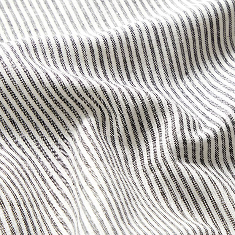Mistura de linho e algodão Riscas estreitas – preto/branco sujo,  image number 2