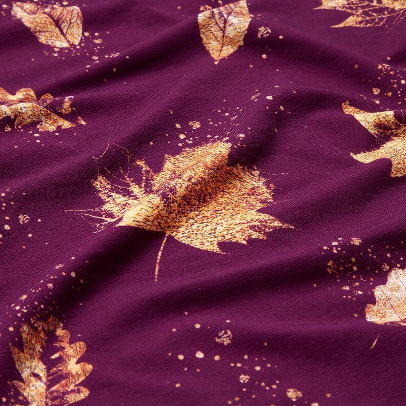 French Terry Folhas douradas de outono | Glitzerpüppi – uva/dourado,  image number 2