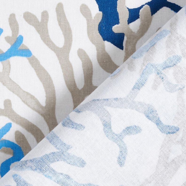 Tecido de algodão Cretone Grandes corais – branco/azul,  image number 4