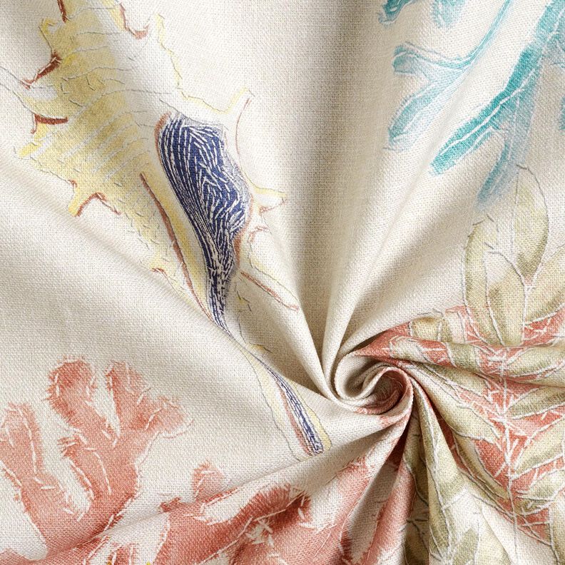 Tecido para decoração Meio linho Panamá Corais coloridos – taupe claro/azul marinho,  image number 3