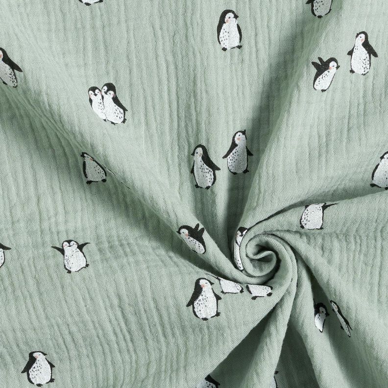 Musselina/ Tecido plissado duplo Pinguins felizes – verde amarelado,  image number 3