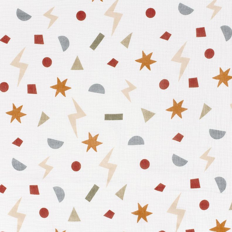 Musselina/ Tecido plissado duplo S&iacute;mbolos geom&eacute;tricos &ndash; marfim/cor de caramelo,  image number 1