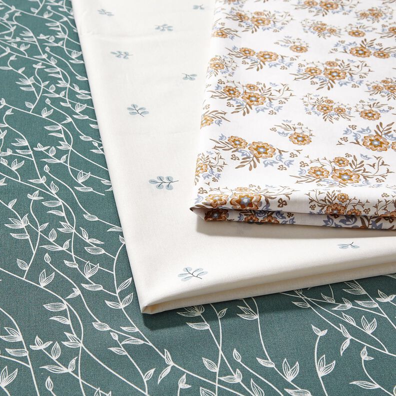 Popelina de algodão Ramos e folhas de tília – branco/eucalipto,  image number 5