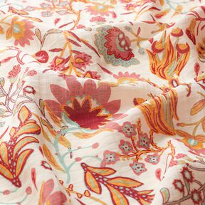 Mistura de viscose Flores retro – marfim/uvas brancas, 