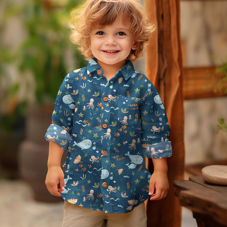 Popelina de algodão Animais marinhos felizes Impressão Digital | Poppy Fabrics – azul-oceano,  image number 5