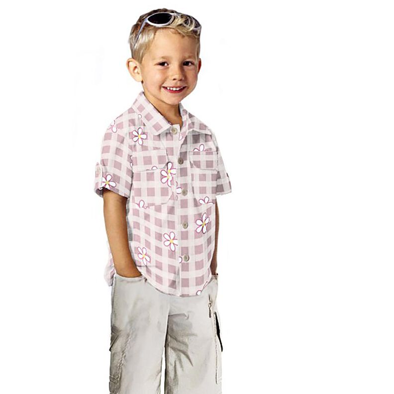 Jersey de algod&atilde;o Xadrez e flores &ndash; branco/rosa,  image number 5