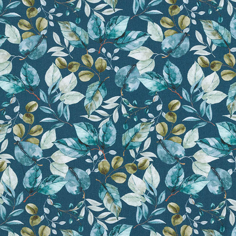 Jersey de algodão Folhas de eucalipto Impressão Digital – azul petróleo,  image number 1