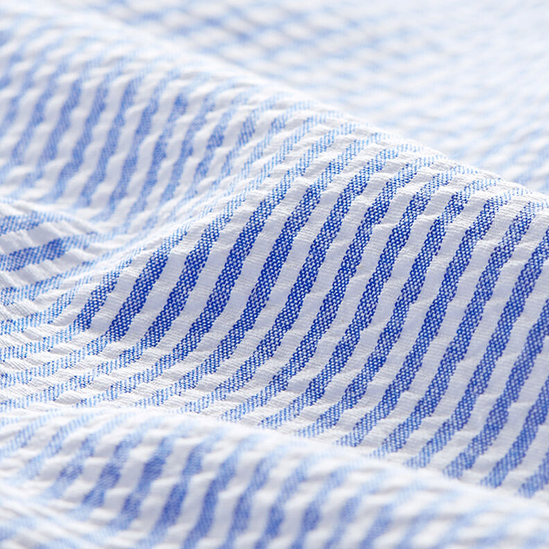 Anarruga Riscas de mistura de algodão – azul real/branco sujo,  image number 2