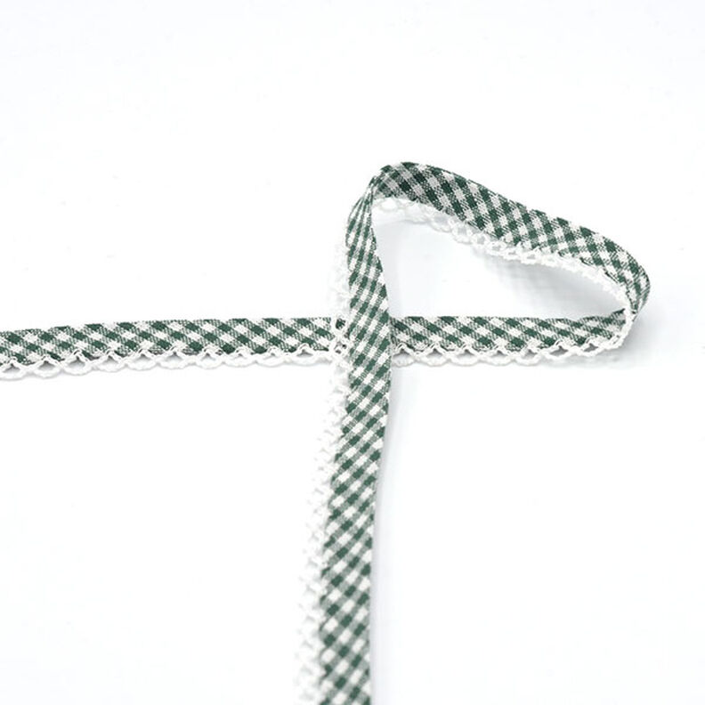 Fita de viés Xadrez Vichy com rebordo em croché [20 mm] – verde escuro,  image number 2