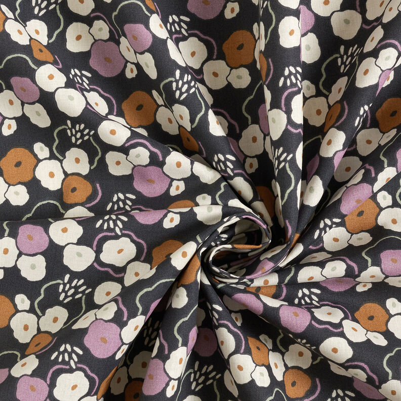 Tecido de algodão Cretone Flores brincalhonas – preto azulado/púrpura média,  image number 3