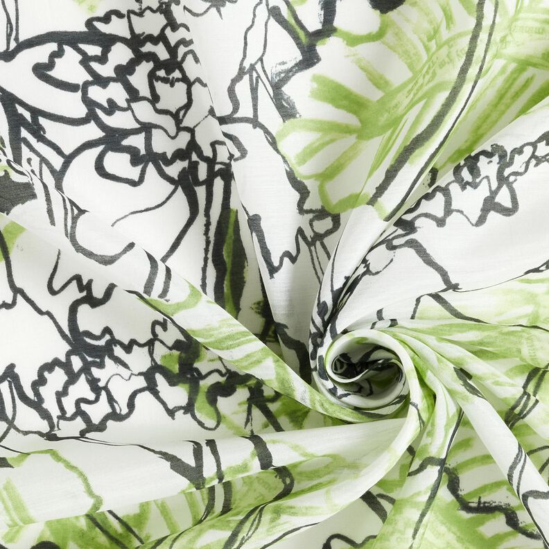 Mistura de seda e algodão Flores abstratas – marfim/verde folhas de maio,  image number 3