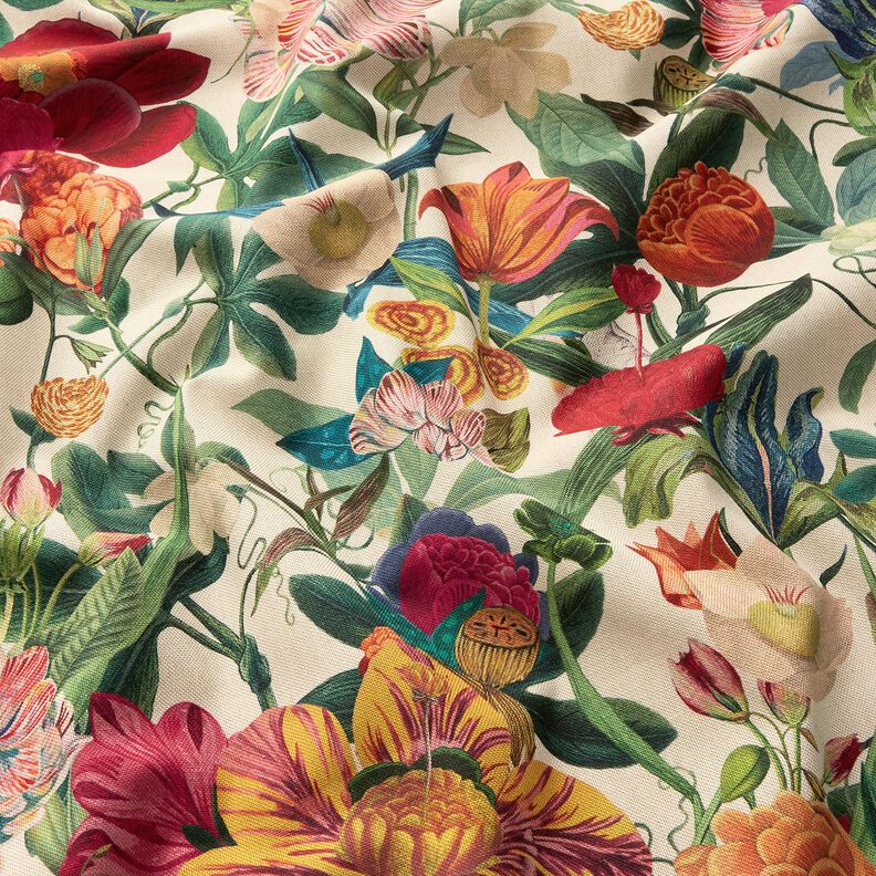 Tecido para decoração Meio linho Panamá Flores magníficas – natural/púrpura,  image number 2