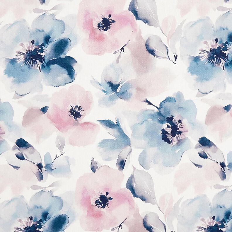 Tecido para decoração Meio linho Panamá Flores em aguarela grandes – branco/púrpura média,  image number 1