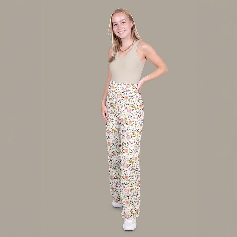 Musselina/ Tecido plissado duplo Aguarela Prado de flores Impressão Digital – creme,  image number 5