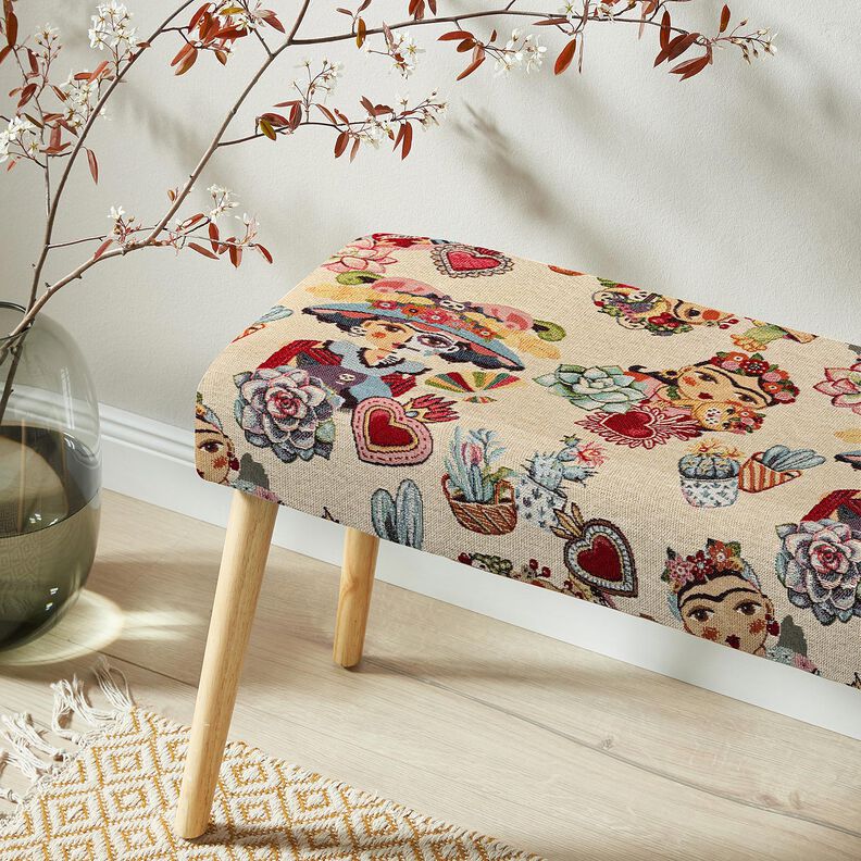 Tecido para decora&ccedil;&atilde;o Gobelina Mulheres artistas &ndash; bege claro/vermelho,  image number 5