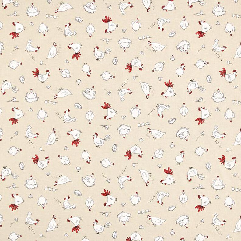 Tecido para decora&ccedil;&atilde;o Meio linho Panam&aacute; galinhas &ndash; natural,  image number 1