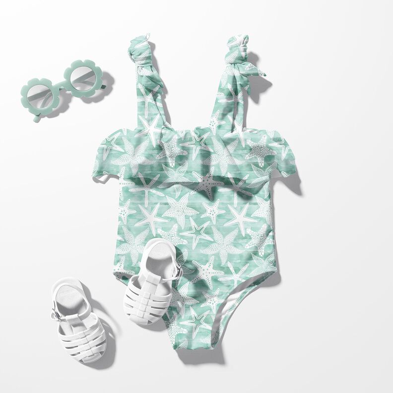 Tecido para fatos de banho UPF50 Estrelas do mar – eucalipto/branco,  image number 5