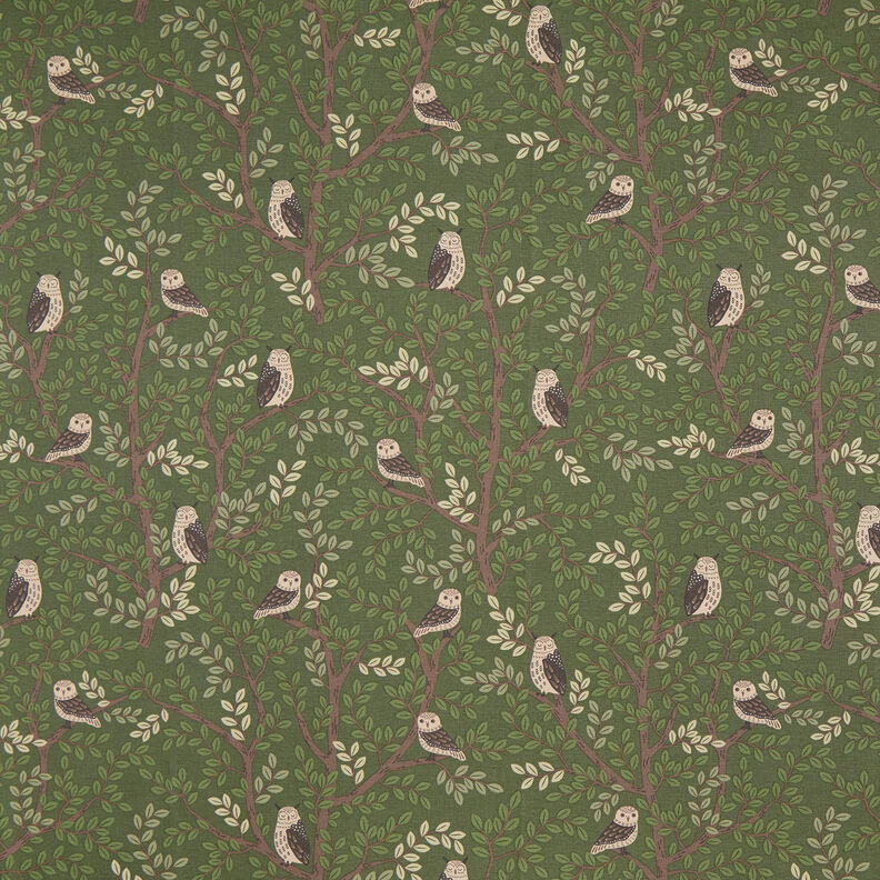 Tecido para decoração Meio linho Panamá Corujas da floresta – verde escuro/cor de chocolate,  image number 1