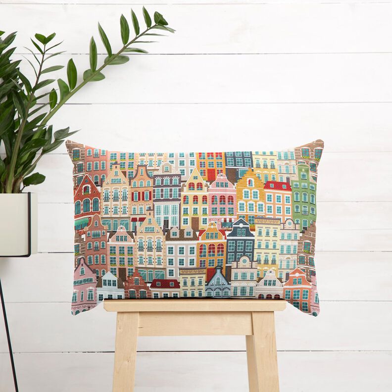 Tecido para decoração Meio linho Panamá Casas de cidade – marfim/taupe,  image number 7