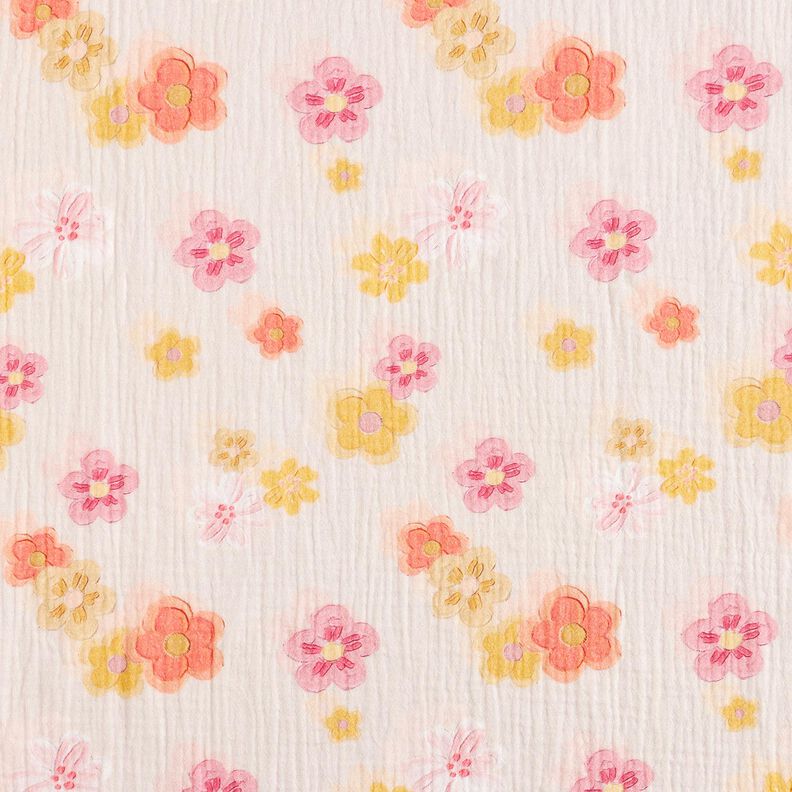 Musselina/ Tecido plissado duplo Flores grandes Impressão Digital – rosé,  image number 1