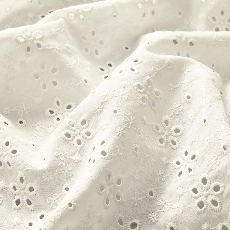 Cambraia de algodão Bordado inglês Fileiras de flores – branco sujo,  image number 3