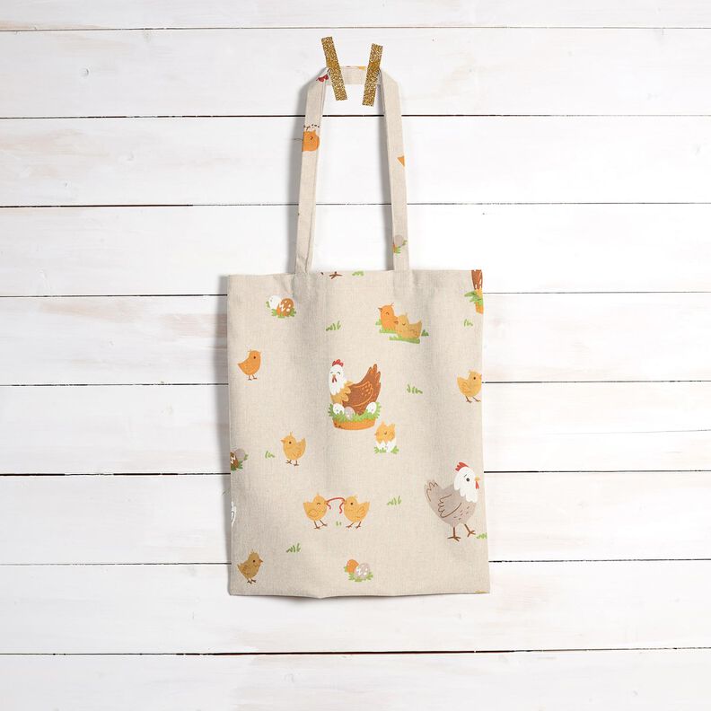 Tecido para decoração Meio linho Panamá Família de galinhas – natural/castanho,  image number 8