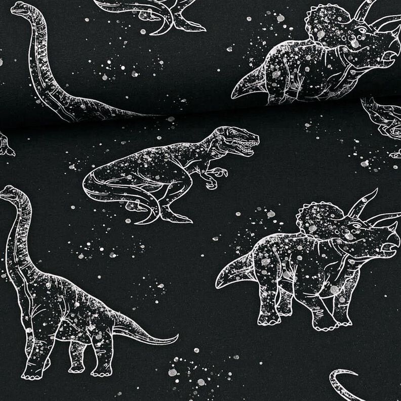 Jersey de algodão Contornos de dinossauro | Glitzerpüppi – preto/branco,  image number 2