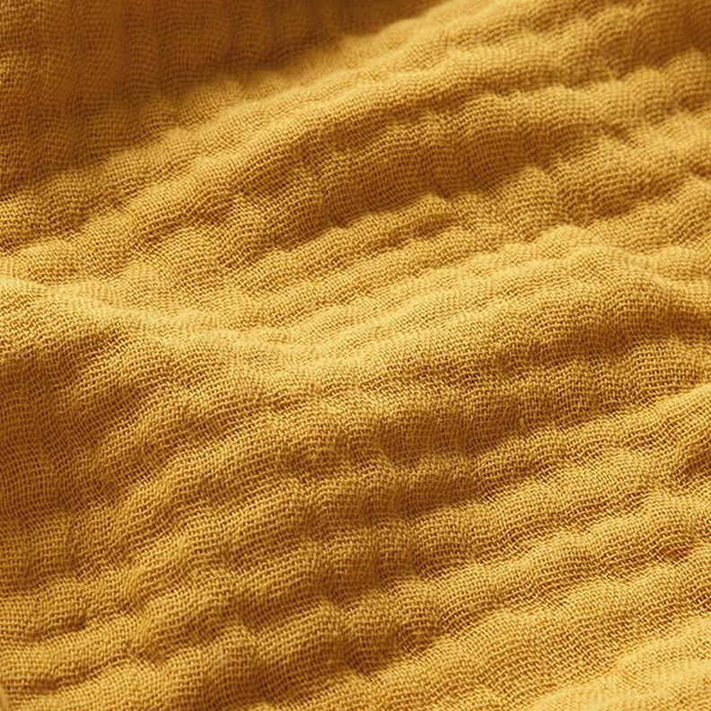 GOTS Musselina de algodão de três camadas – amarelo-caril,  image number 3