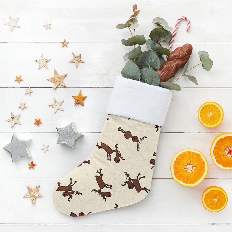 Tecido para decoração Meio linho Panamá rena engraçada – natural/castanho,  image number 5