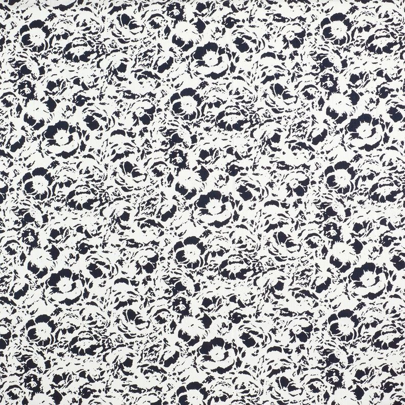 Mix de linho e viscose Flores abstratas – branco/azul-noite,  image number 1