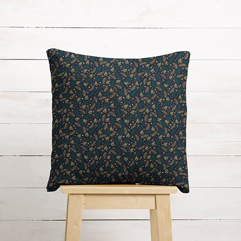 Tecido de algodão Popelina Ramos e bagas – azul-noite/dourado,  image number 8