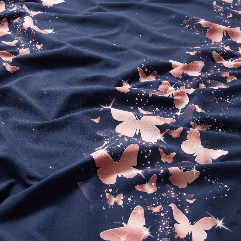 Jersey de algodão Borboletas brilhantes | Glitzerpüppi – azul-noite/rosa embaçado,  image number 2