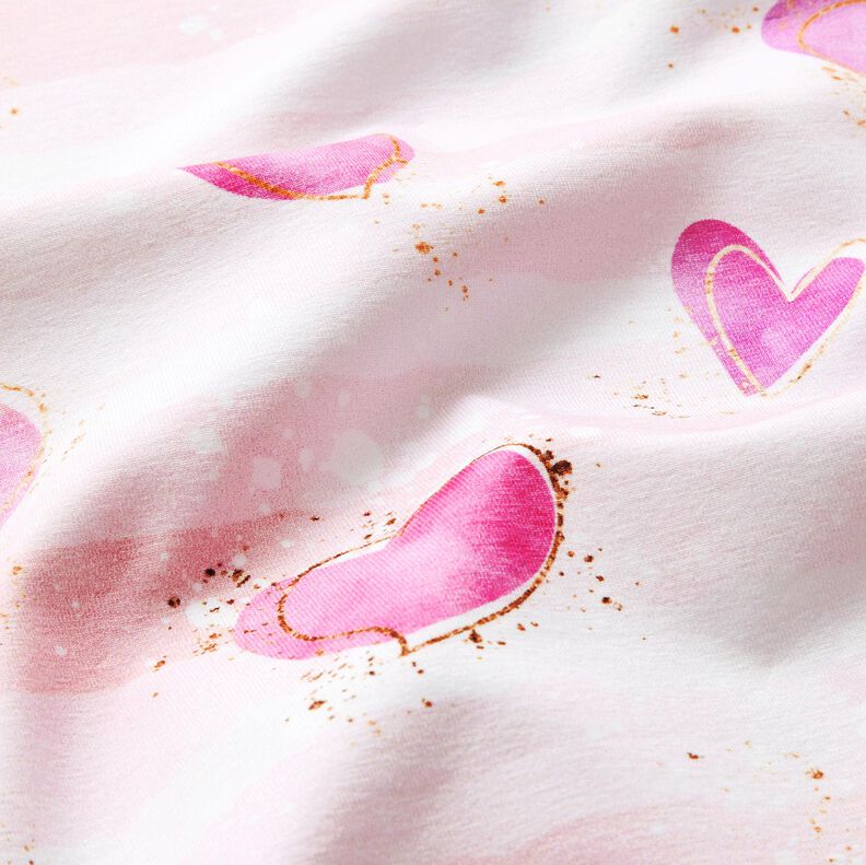 Jersey de algodão Corações | Glitzerpüppi – rosa-claro/branco,  image number 1