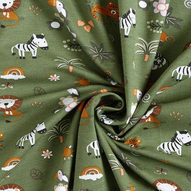 GOTS Jersey de algodão Animais da selva fofos – verde-pinheiro,  image number 4