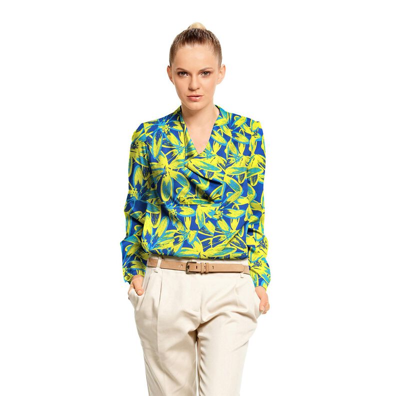 Crepe Cetim Flores de camomila grandes &ndash; &iacute;ndigo/amarelo-lim&atilde;o,  image number 5