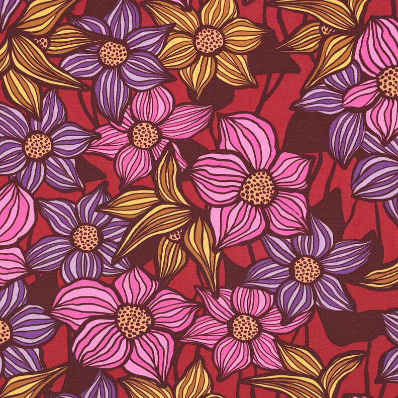 LENZING&trade; EcoVero&trade; Tecido de viscose Flores | Poppy Fabrics &ndash; merlot/damasco,  image number 1