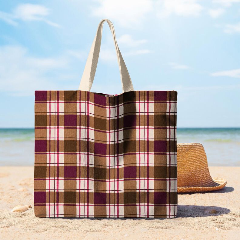 Tecido para decoração Meio linho Panamá Xadrez colorido – mocca/uva,  image number 7