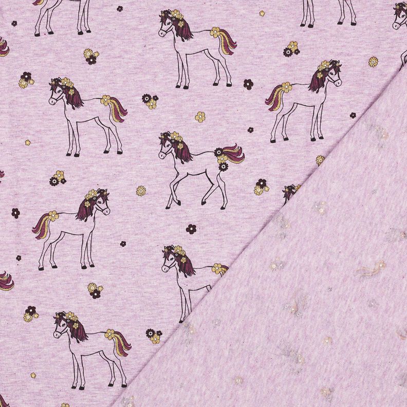 Jersey de algodão Cavalo florido com brilhantes | Poppy Fabrics – púrpura média/dourado,  image number 4